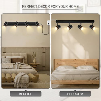 BoostArea Plug in Track Lighting, Black 4-Light LED Track Ceiling Light Kit - color: 4 Light-Black