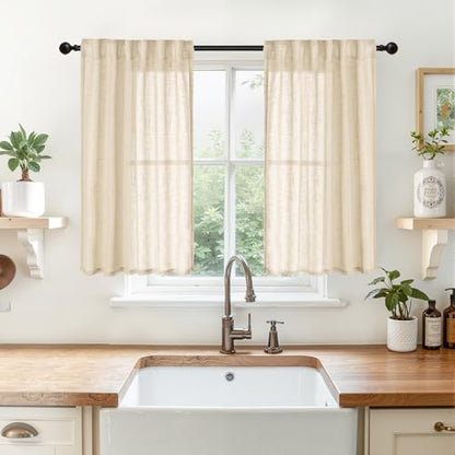 YoungsTex Tan Linen 세미 시어 커튼 86.4 x 101.6cm(34 x 40인치) - color: Buralp Natural, size: 34"W x 40"L (Pack of 2)