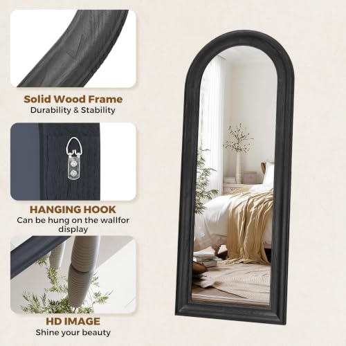 58x22 Solid Wood Arched Full Length Mirror, Elegant Black Finish - color: Black-ar Frame, size: 57.9"L x 21.9"W