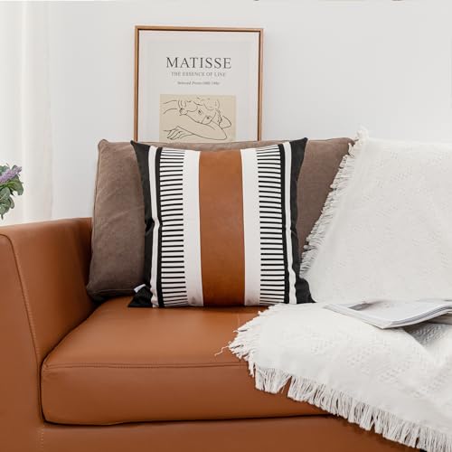 Decorative Striped Throw Pillow Cover 20x20 Black White & Brown - color: Black, size: 20" x 20" (Pack of 1)
