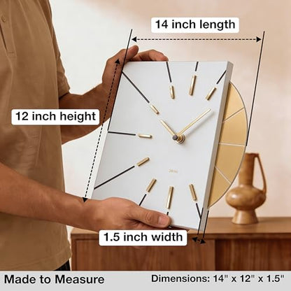 Driini White and Gold Mid Century Modern Wall Clock, Battery Operated - color: White