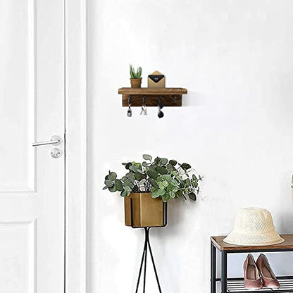 Key Holder Wall Mount, Farmhouse Wall Shelf with 4 Hooks for Entryway - color: Brown