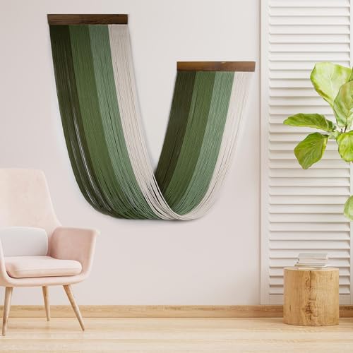 EOBTAIN Large Macrame Wall Hanging Art Decor,Boho Gradient Green to White Cotton Woven Tassel Tapestry for Bedroom Living Room Decor,Handmade Ombre Wall Art Home Decoration,Fashional Gift - color: Green White