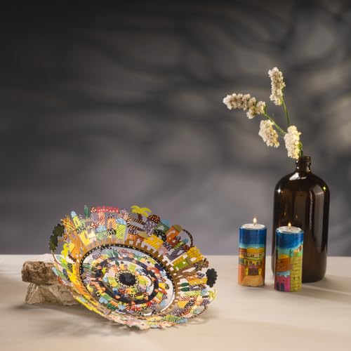 EMANUEL Yair Decorative Metal Fruit Bowl | Vibrant Hand Painted Bowl | Hangable Centerpiece Bowl for Home Decor and Gifting | Judaica Art (10 inch, Jerusalem) - color: Jerusalem, size: 10 inch