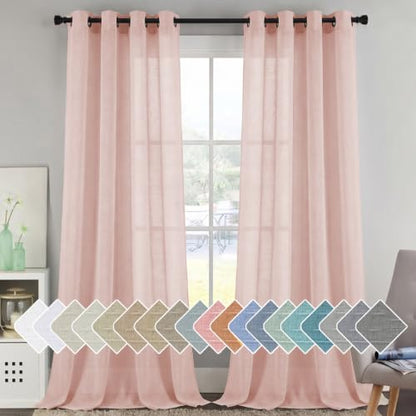 H.VERSAILTEX Baby Pink Linen Sheer Curtains 120" 2 Panels Grommet - color: Baby Pink, size: 52"W x 120"L (Pack of 2)