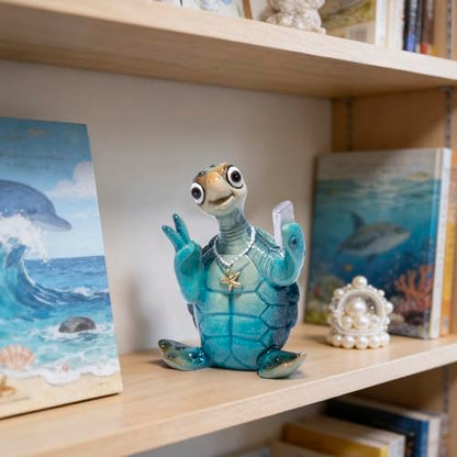 Hodao Sea Turtle Figurine, Selfie Ocean Turtle Coastal Summer Decor - color: Blue-1