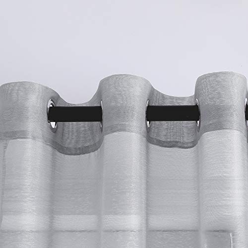 DONREN 63 Inch Textured Sheer Curtains Luxury Soft Grommet Top Shear Curtains for Bedroom,Gray,Set of 2 - color: Grey, size: 52"W x 63"L (Pack of 2)