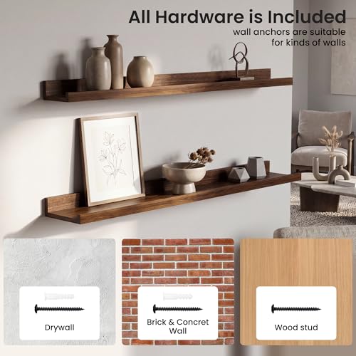 Axeman 20 Inch Floating Shelves, Walnut Picture Ledge Shelf Set of 4 - color: Walnut, size: 20 Inch