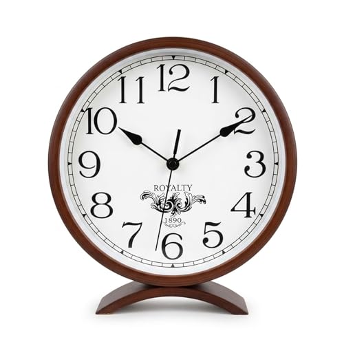 JUSTUP 8 Inches Wooden Retro Analog Table Clock，Vintage Round Desk Clocks - color: Brown