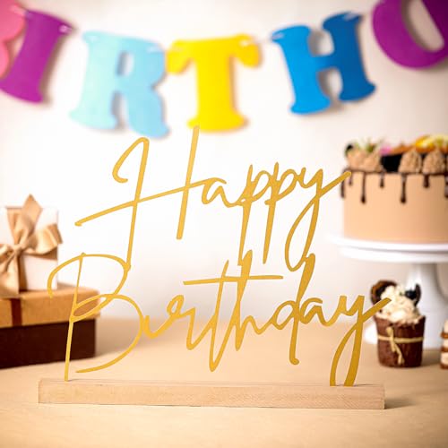 Yaocom Happy Birthday Table Sign Gold Metal Birthday Centerpiece 13.78" - style: Birthday