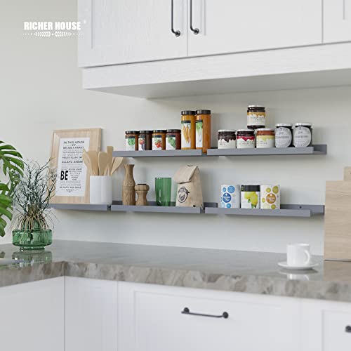 RICHER HOUSE 5-Set Floating Shelves with Lip, Grey Wall Mounted Wood Shelf - color: Grey, size: 16in