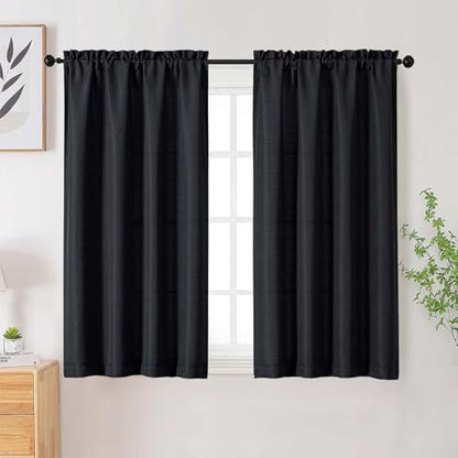 Black Cafe Curtains for Bedroom 45 Inch Length 2 Panels Set - color: Black, size: 30"W x 45"L (Pack of 2)