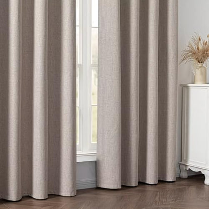 100% Blackout Curtains 84 inch Length Faux Linen (W52 x L84, Beige) - color: Beige, size: 52"W x 84"L (Pack of 2)