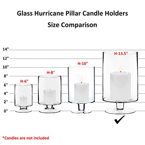 CYS EXCEL Glass Hurricane Pillar Candle Holder (H:13.5" W:8") | Multiple Size Choices Short Stem Candle Centerpieces | Stemmed Glass Cylinder Candle Vase - size: H-13.5" W-8"