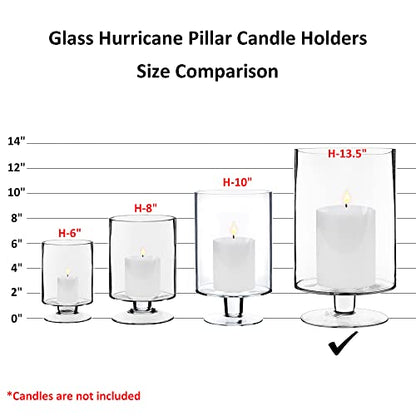 CYS EXCEL Glass Hurricane Pillar Candle Holder (H:13.5" W:8") | Multiple Size Choices Short Stem Candle Centerpieces | Stemmed Glass Cylinder Candle Vase - size: H-13.5" W-8"