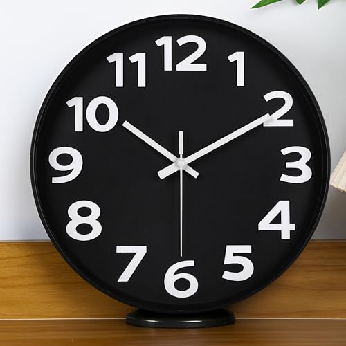 45MinST 12 Inch 3D Number Dial Face Modern Indoor Outdoor Clock, Silent Non-Ticking Round Home Decor Wall Clock with Arabic Numerals (Black) - color: 12''black