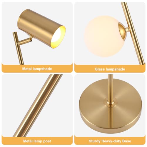 Gold Brass Brushed Floor Lamp, 3-Color Dimmable Bulb, 63" Tall - color: Gold