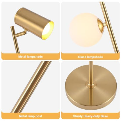 Gold Brass Brushed Floor Lamp, 3-Color Dimmable Bulb, 63" Tall - color: Gold