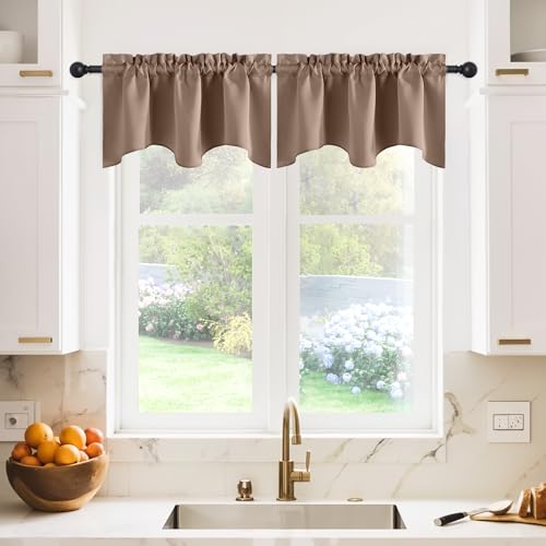 NICETOWN 2 Panels Cappuccino Kitchen Valances for Windows, 42W x 18L - color: Cappuccino, size: 42"W x 18"L (Pack of 2)
