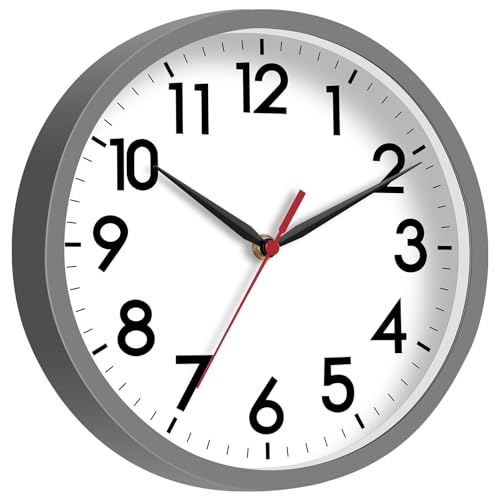 AKCISOT 8 Inch Wall Clock, Silent Battery Operated Analog Clock, Gray - color: F_gray, size: 8 Inch