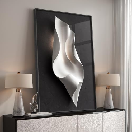 Large Framed Black and White Elegant Abstract Wall Art, 1 Piece 4x36 In - color: Black and White