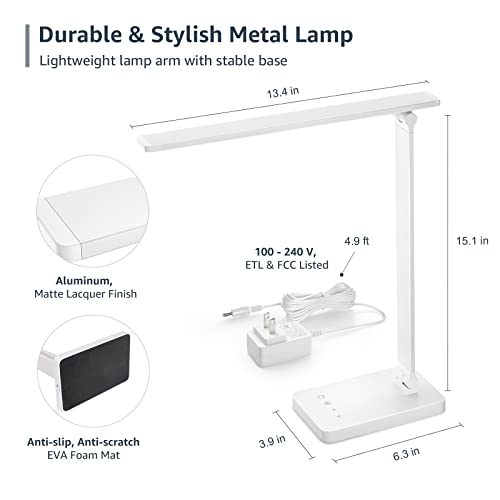 Lepro LED Desk Lamp with USB Charging Port for Dorm Room, 700LM 9.5W, White - color: White