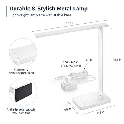 Lepro LED Desk Lamp with USB Charging Port for Dorm Room, 700LM 9.5W, White - color: White