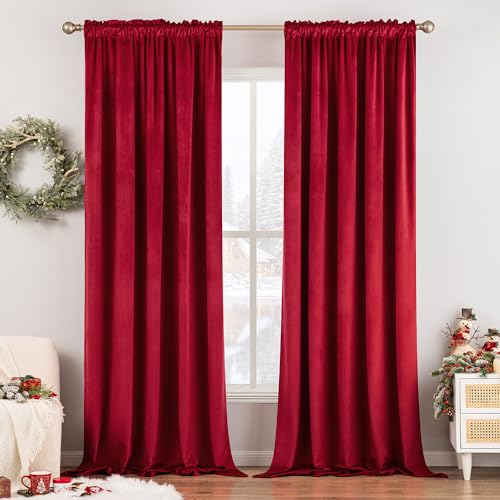 MIULEE Red Blackout Velvet Curtains Drapes 72 Inch Long 52"x72" Bedroom - color: Red, size: 52"W x 72"L (Pack of 2)
