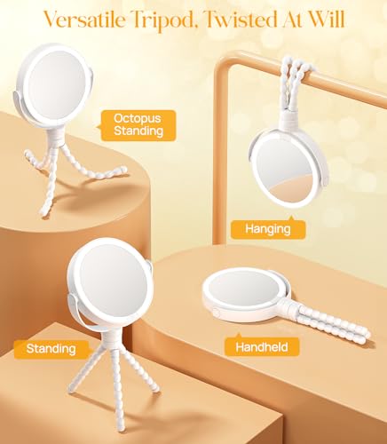 Gospire 5.85” Tripod Travel Makeup Mirror with Light and Magnification - color: White