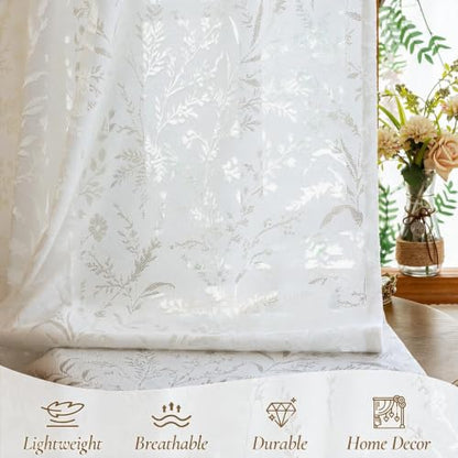 WUBODTI White Lace Semi Sheer Curtains Living Room 72 Inch Length 2 Panels - color: White Leaf, size: 52"W x 72"L (Pack of 2)