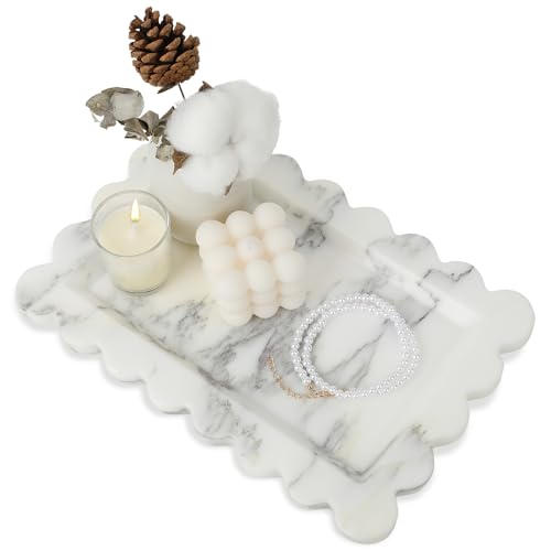 100% Marble Vanity Tray for Bathroom Counter, Kitchen, Coffee 11.8" - color: Calacatta White