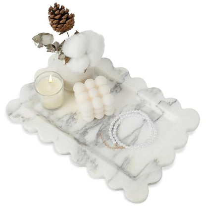 100% Marble Vanity Tray for Bathroom Counter, Kitchen, Coffee 11.8" - color: Calacatta White