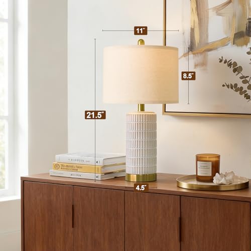 PoKat Ceramic Table Lamps Set of 2 for Bedroom Living Room, 21.5'' White - color: White and Gold