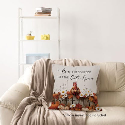 Fall Chicken Daisy Floral Pumpkin Leaves Throw Pillow Covers 18x18 - color: Chicken-02