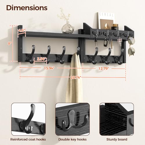 Evermagin 29" Coat Rack Wall Mount with Shelf for Entryway, Black - color: Black, size: 29 inch