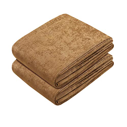 ELKCA Double-Sided Chenille Window Curtains for Kitchen Luxury Bronze Short Curtains for Bedroom, Grommet Top (52" W x 63" L, 2 Panels) - color: Bronze, size: 52"W x 63"L (Pack of 2)