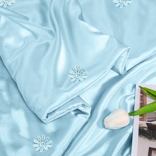 Vonty Baby Blue Satin Throw Blanket 50x60In, Cooling Silky Wrinkle-Free - color: Baby Blue, size: 50" x 60"