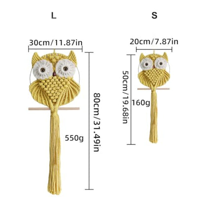 Achart Owl Macrame Wall Hanging-Hand Woven Boho Tapestry-Macrame Wall Decor - color: Yellow-S