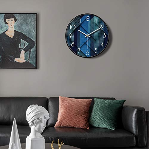 Silent Non-Ticking Analog Wall Clock, Geometric Blue Print, 12'' - color: Blue, size: 12inch