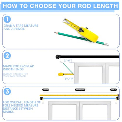 Curtain Rods for Windows 16-48", 6/8 In Black Curtain Rod, 2 Pack - color: Black, size: 48" - 6/8'' rod - 2 Pack