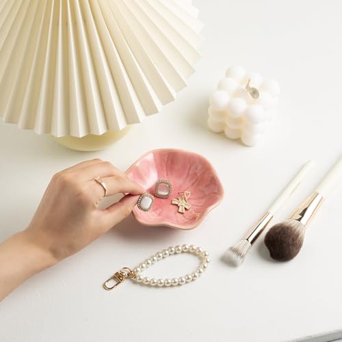 Ceramic Ring Dish, Jewelry Trinket Tray for Rings and Earrings - color: Pink Surface