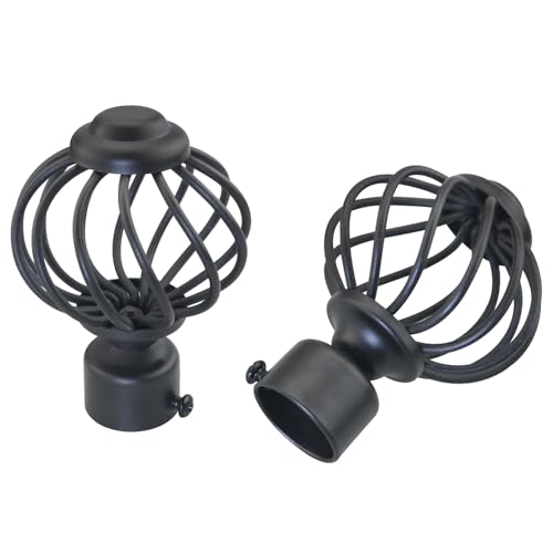 2PCS Curtain Rod End Plugs, Black Metal, Glossy Electroplated Finish, Fits Up to 28mm Rods, Easy to Install