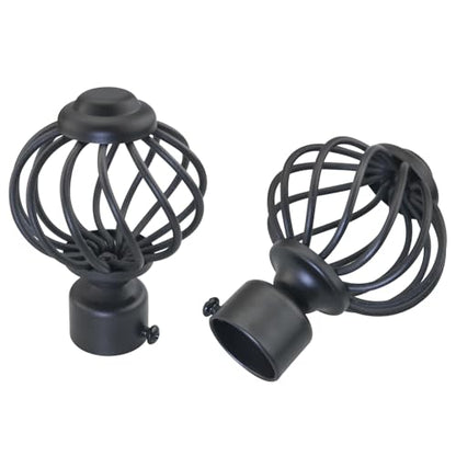 2PCS Curtain Rod End Plugs, Black Metal, Glossy Electroplated Finish, Fits Up to 28mm Rods, Easy to Install