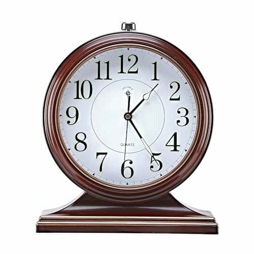 Retro Mantel Décor Desk Clock, 10-inch Vintage Table Clocks for Fireplace, Easy to Read Clocks for Living Room, Bedroom, Office, Desktop Decoration (Bright Brown) - color: Bright Brown