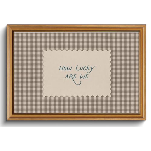 Vintage Gold Framed Wall Art How Lucky Are We Wall Decor Gingham Canvas Art - color: How Lucky, size: 24"L x 16"W