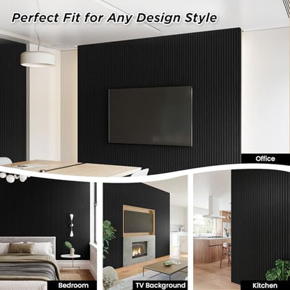 SMARTSTANDARD 4 Pack 105.9" x 12.6" Wood Slat Wall Panels, Matte Black - color: Matte Black, size: 106" x 50.4"