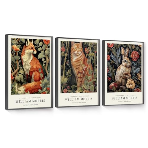 OVVGVV William Morris Wall Art set of 3 large Framed Vintage botanical Colorful Abstract Nature Flowers Canvas Art for Living Room Bedroom Office Decor(Style8, 3pcs 16x24 Black Frame) - color: Type8-Black, size: 16x24 in
