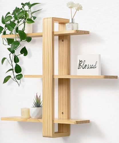 SUMGAR Floating Shelves for Wall Wood, 3 Tier Adjustable Large Shelf Unit - color: Wooden, size: 3 Tier 19.6in
