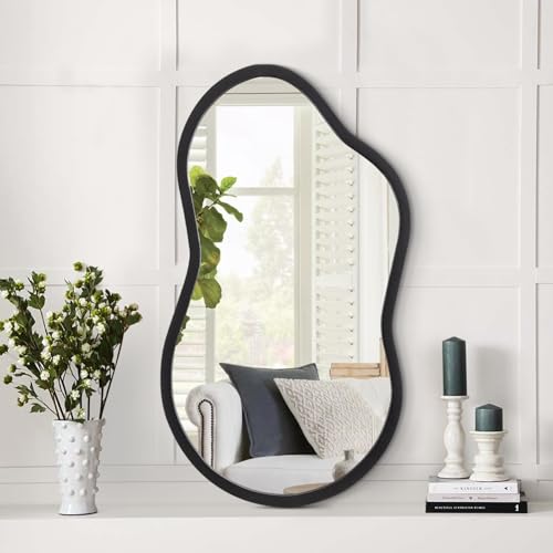 AAZZKANG Irregular Wall Mirror Black Wood Framed Small Asymmetrical - color: Black, size: 14"L x 8"W