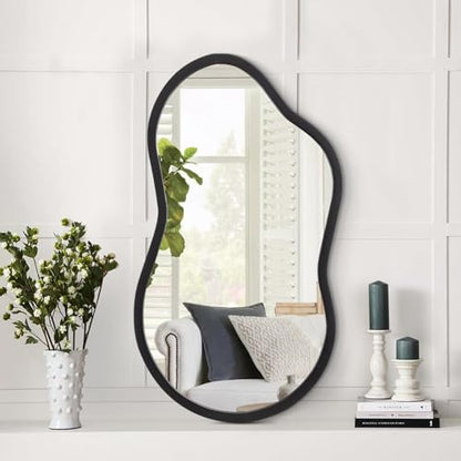 AAZZKANG Irregular Wall Mirror Black Wood Framed Small Asymmetrical - color: Black, size: 14"L x 8"W